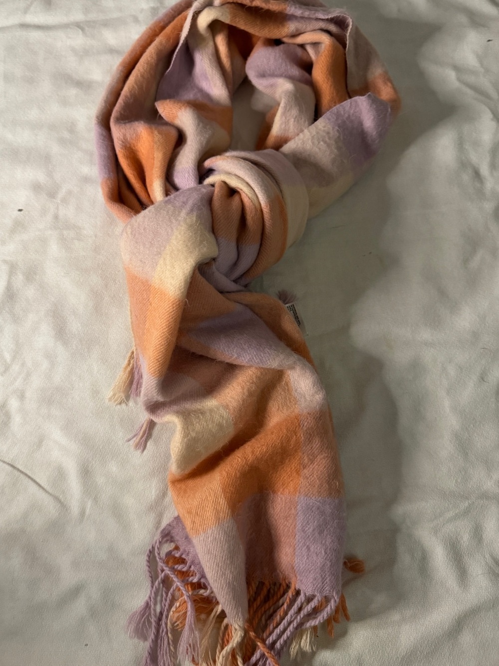 H&M Pastel Plaid Scarf in Orange, Lavender and Cream